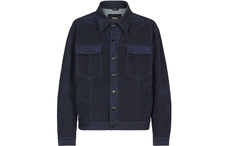FENDI Blue Button-Up Shirt Jacket with FF Pattern. FW0428AGZUF0QG0
