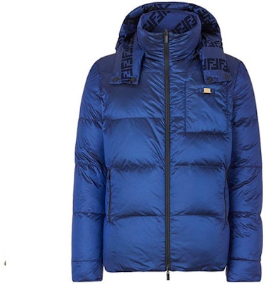 FENDI Blue Hooded Slim Fit Down Jacket with Detachable Letter Design. FW1087AGZJF0UV4 Order FENDI Blue Hooded Slim Fit Down Jacket with Detachable Letter Design. FW1087AGZJF0UV4