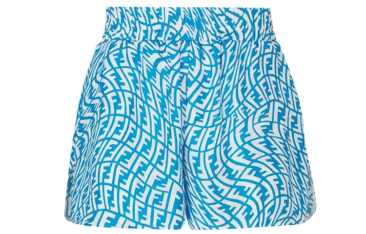 FENDI Blue Silk Shorts with All-Over Logo Print. FB0708AG9DF1EP9