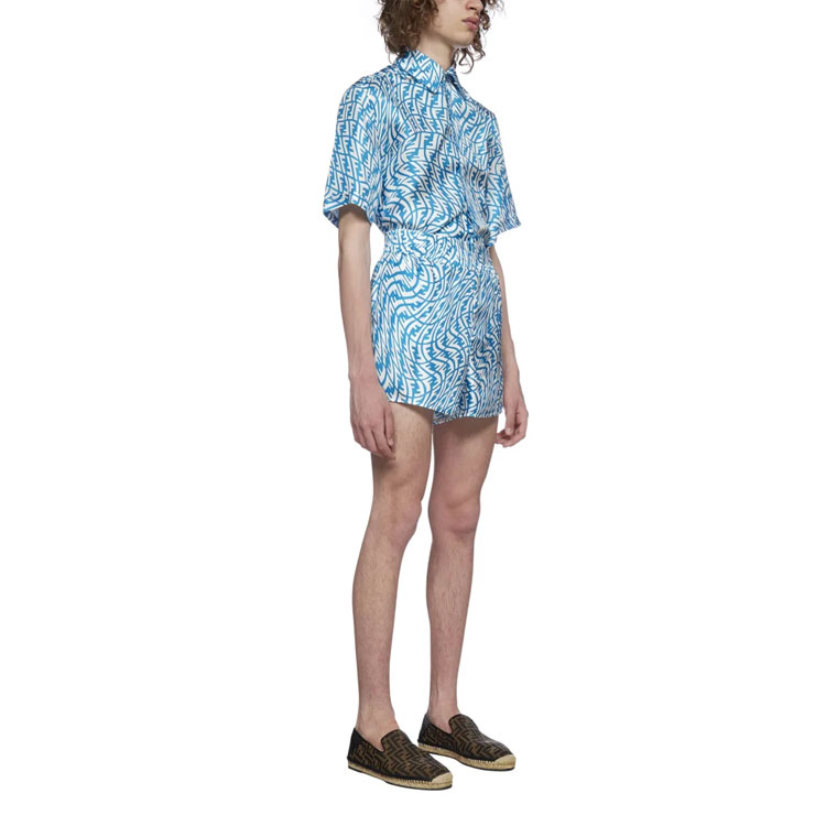 Purchase FENDI Blue Silk Shorts with All-Over Logo Print. FB0708AG9DF1EP9