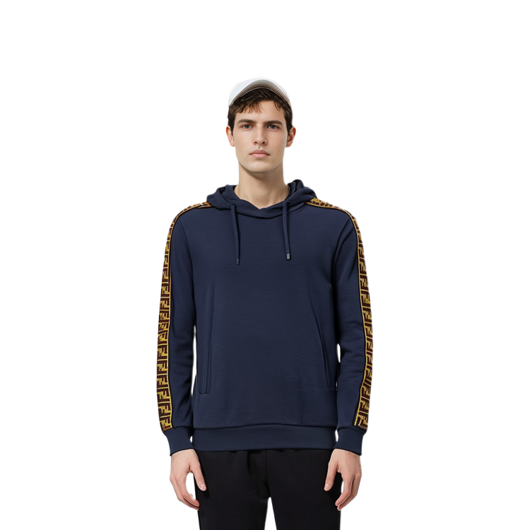 Shop FENDI Sudadera Ajustada Azul de Lana y Algodón FY0870A1EGF0QA2