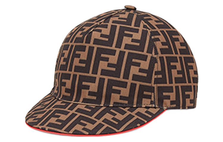 FENDI Brown Baseball Cap with All-Over Logo Print FXQ498A6NRF0HEZ