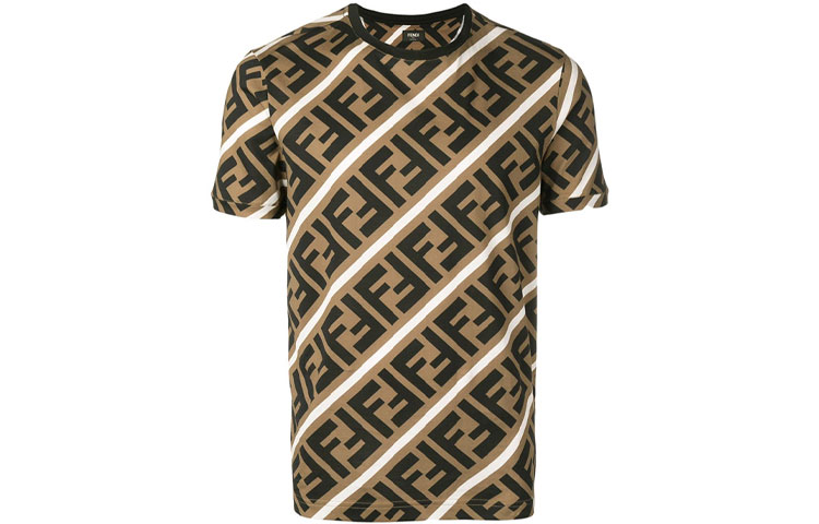FENDI Brown Colorblock Logo Print Short Sleeve T-Shirt. FY0894A7A8F13J3