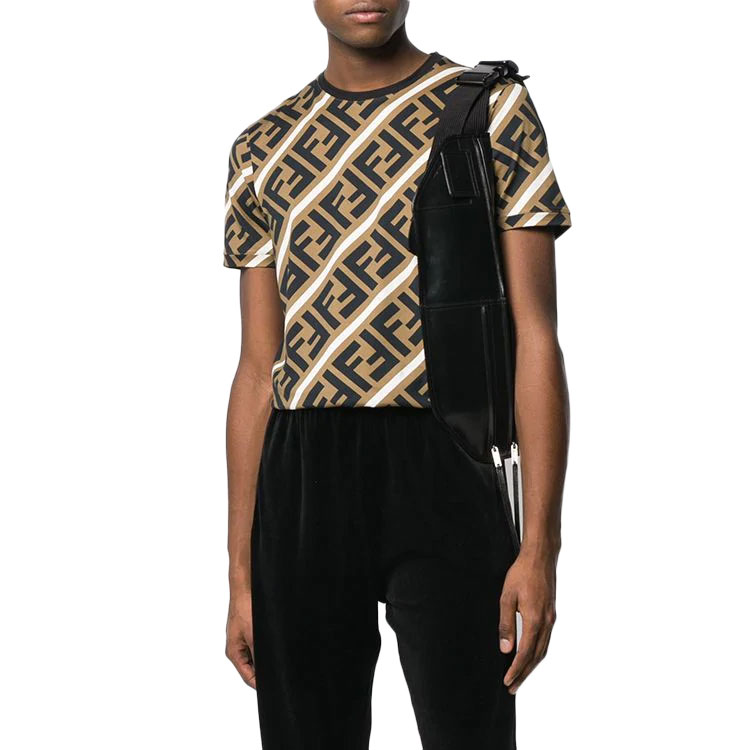 Purchase Camiseta de manga corta con logotipo y bloques de color marrón FENDI. FY0894A7A8F13J3