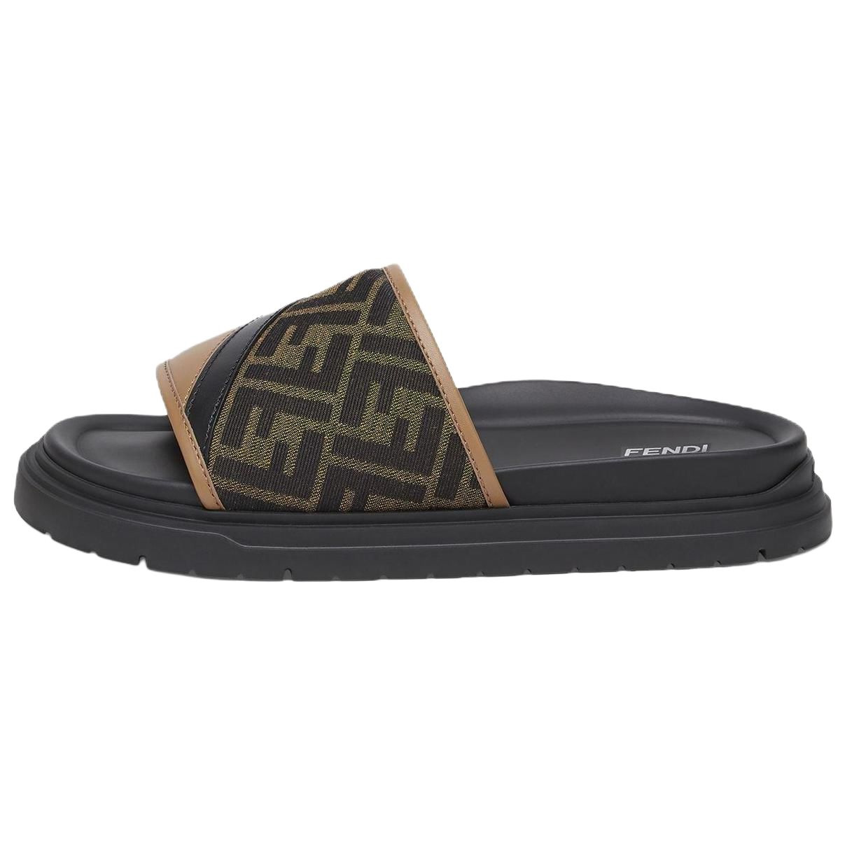 FENDI Brown Diagonal Leather Open-Toe Non-Slip Slide Sandals 7X1674AF5TF1OOF