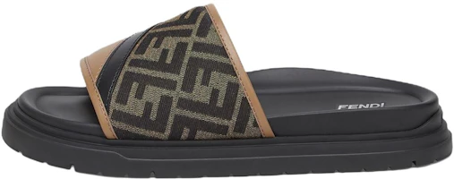 FENDI Brown Diagonal Leather Open-Toe Non-Slip Slide Sandals 7X1674AF5TF1OOF FENDI Brown Diagonal Leather Open-Toe Non-Slip Slide Sandals 7X1674AF5TF1OOF