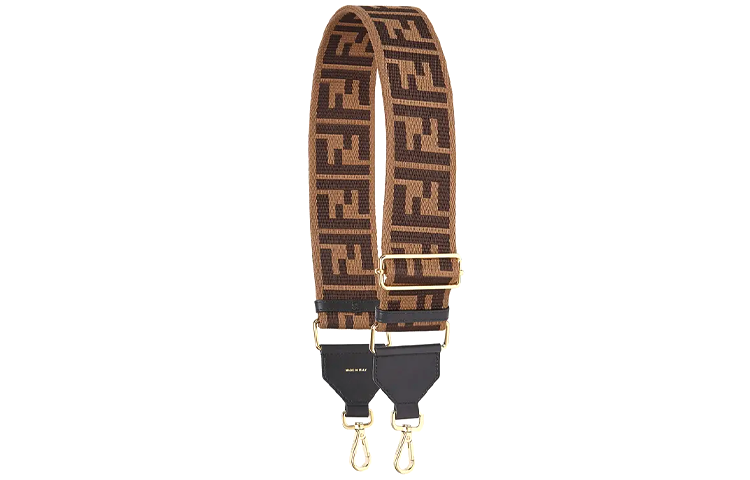 FENDI Brown Double F Canvas Wide Shoulder Strap. 8AV134ADKGF1A8N