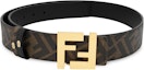 Order FENDI Brown Leather Belt with Side Print Design, Smooth Buckle, Unisex, 3.5cm Wide. 7C0424-AGR9-F18I0