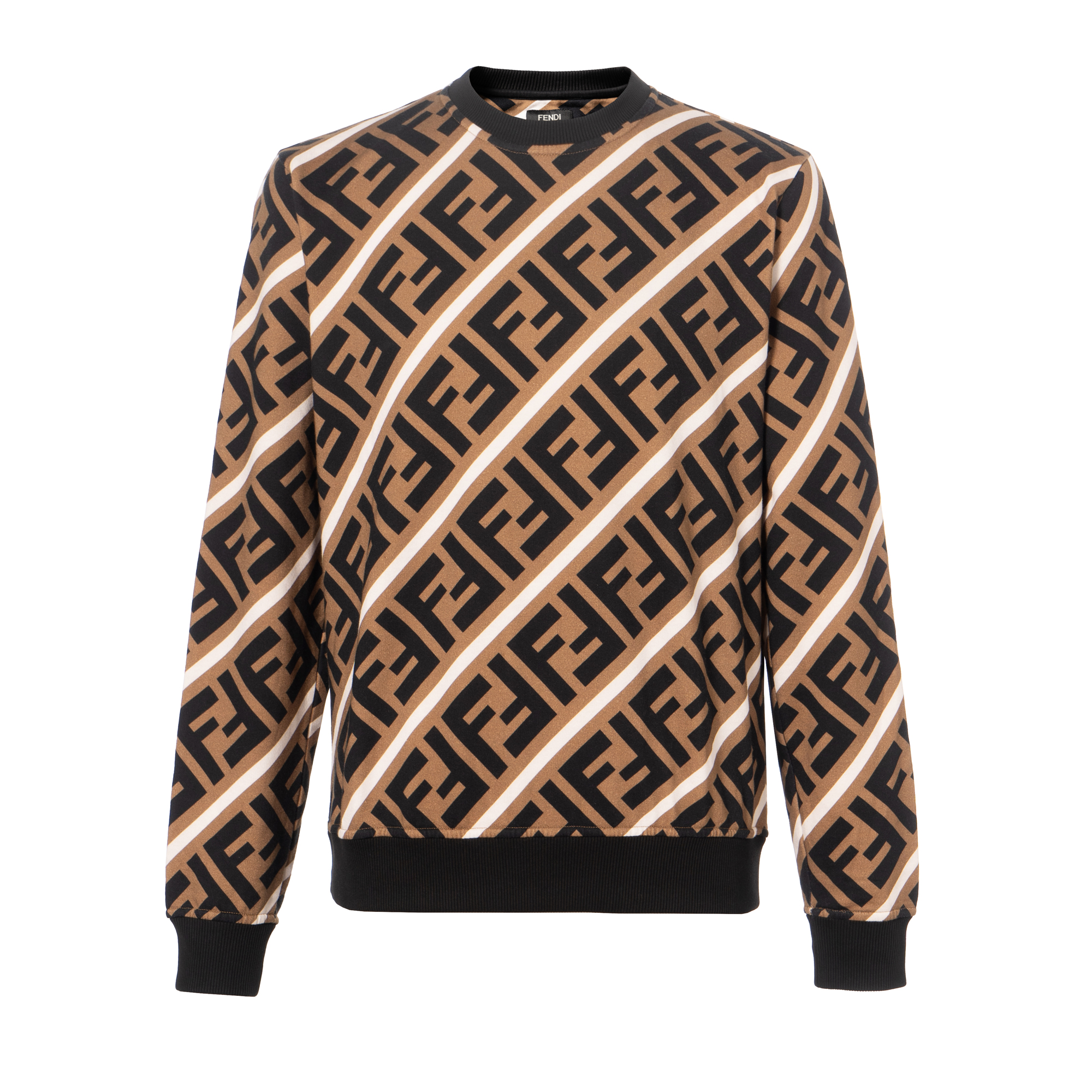 FENDI Brown Letter Print Crewneck Long Sleeve Sweatshirt FY0944A7A9F13J3