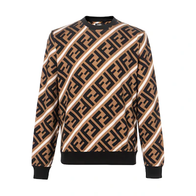 FENDI Brown Letter Print Crewneck Long Sleeve Sweatshirt FY0944A7A9F13J3