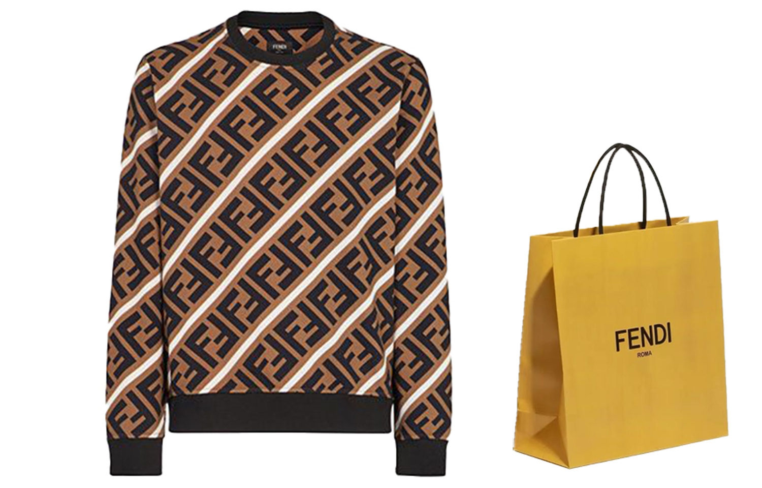 Lookbook 펜디 브라운 레터 프린트 크루넥 롱 슬리브 스웻셔츠 FY0944A7A9F13J3