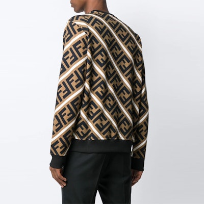 FENDI Brown Letter Print Crewneck Long Sleeve Sweatshirt FY0944A7A9F13J3 1