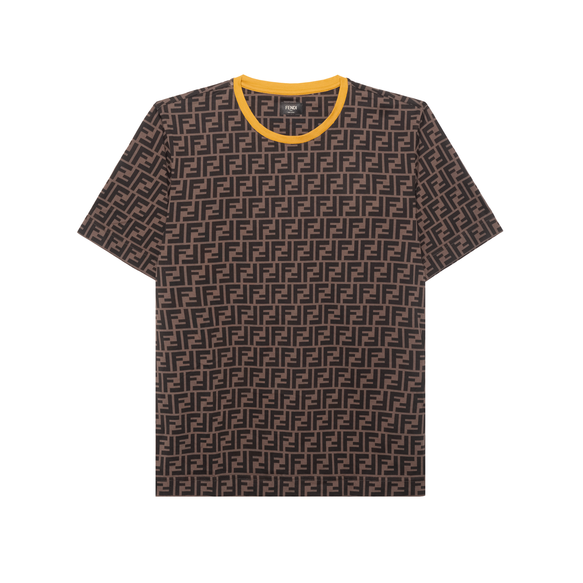 FENDI Brown Logo Pattern Full Print Crewneck T-Shirt FY0936A6ZUF0QT1