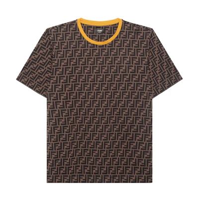 FENDI Brown Logo Pattern Full Print Crewneck T-Shirt FY0936A6ZUF0QT1