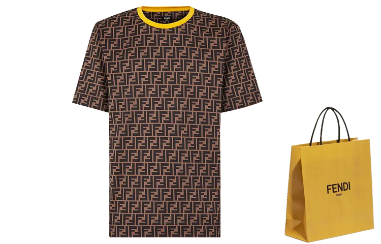 Shop Camiseta FENDI Marrón de Logo Integrado con Estampado Completo. FY0936A6ZUF0QT1