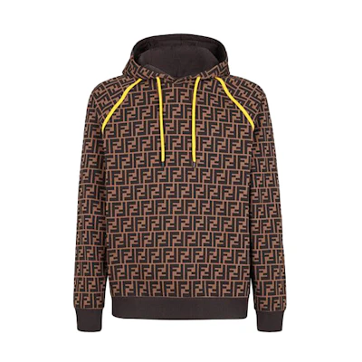FENDI Brown Logo Print Long Sleeve Hoodie FY0945A6ZTF0QT1