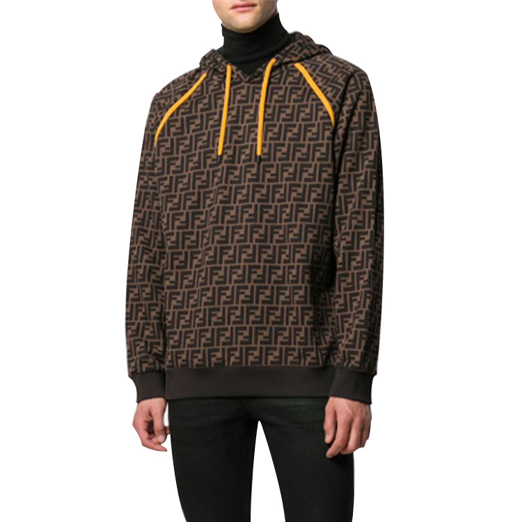 Shop FENDI 棕色印花长袖连帽衫 FY0945A6ZTF0QT1