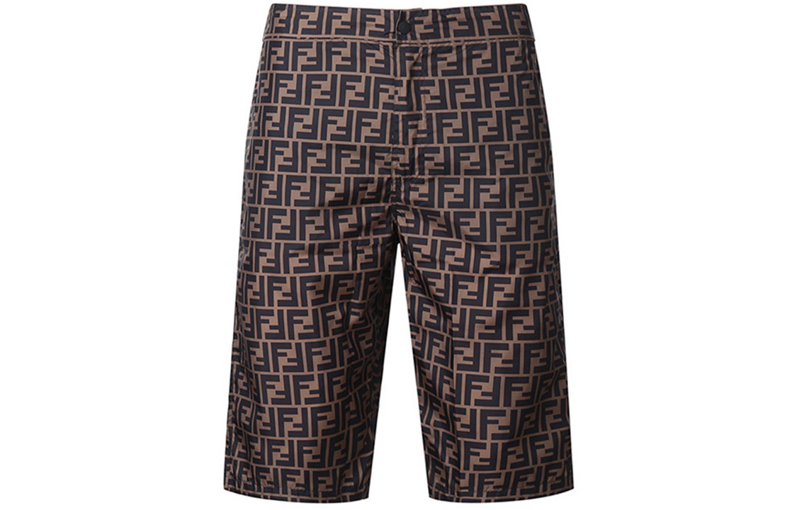FENDI Brown Mid-Waist Straight Swim Shorts with All-Over Print for Men. FXB079AGBQF0QT2