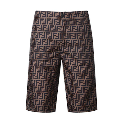FENDI Brown Mid-Waist Straight Swim Shorts with All-Over Print for Men. FXB079AGBQF0QT2