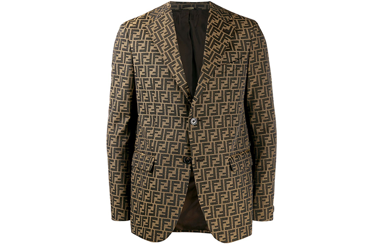 FENDI Brown Monogram Logo Long Sleeve Casual Blazer FJ0498A4QQF1440