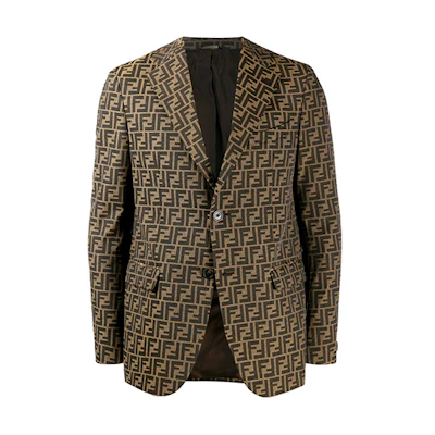 FENDI Brown Monogram Logo Long Sleeve Casual Blazer FJ0498A4QQF1440