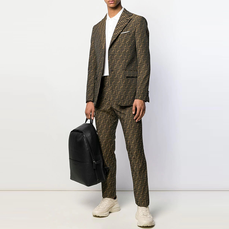 Lookbook フェンディ ブラウン モノグラム ロゴ 長袖 カジュアル ブレザー FJ0498A4QQF1440