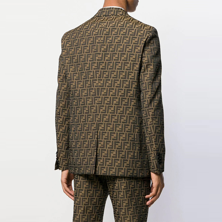 Shop フェンディ ブラウン モノグラム ロゴ 長袖 カジュアル ブレザー FJ0498A4QQF1440