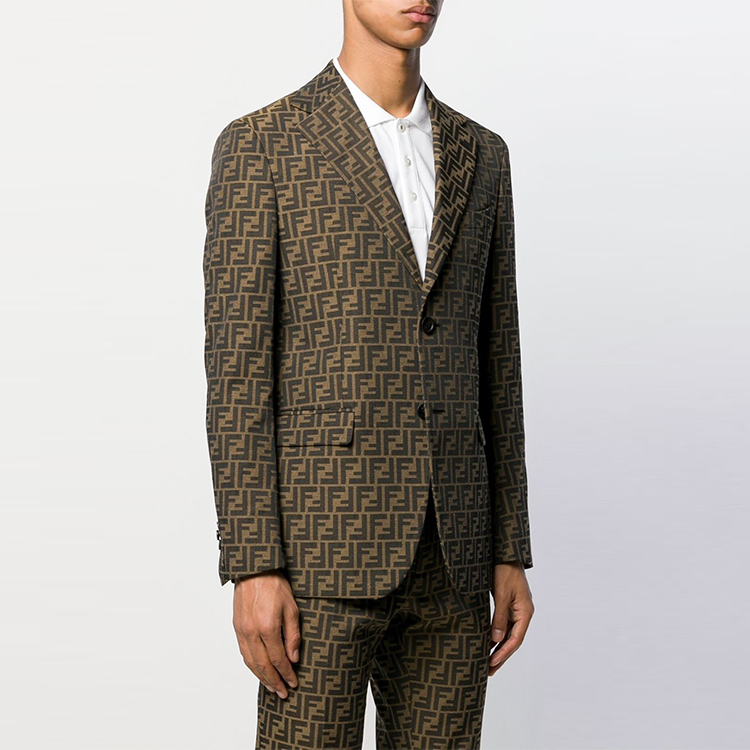 Purchase フェンディ ブラウン モノグラム ロゴ 長袖 カジュアル ブレザー FJ0498A4QQF1440