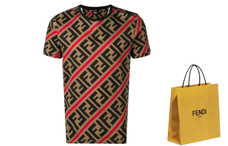 Shop FENDI 棕色字母印花圓領T恤 FY0894A7A8F13J8