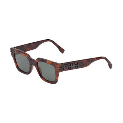 FENDI Brown Square Sunglasses with Side Lettering for Men. FOL540V1PF1K02
