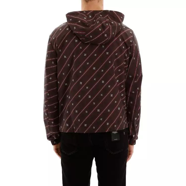 Shop FENDI 棕色条纹拉链休闲夹克 FAA615AAA7F1A0I
