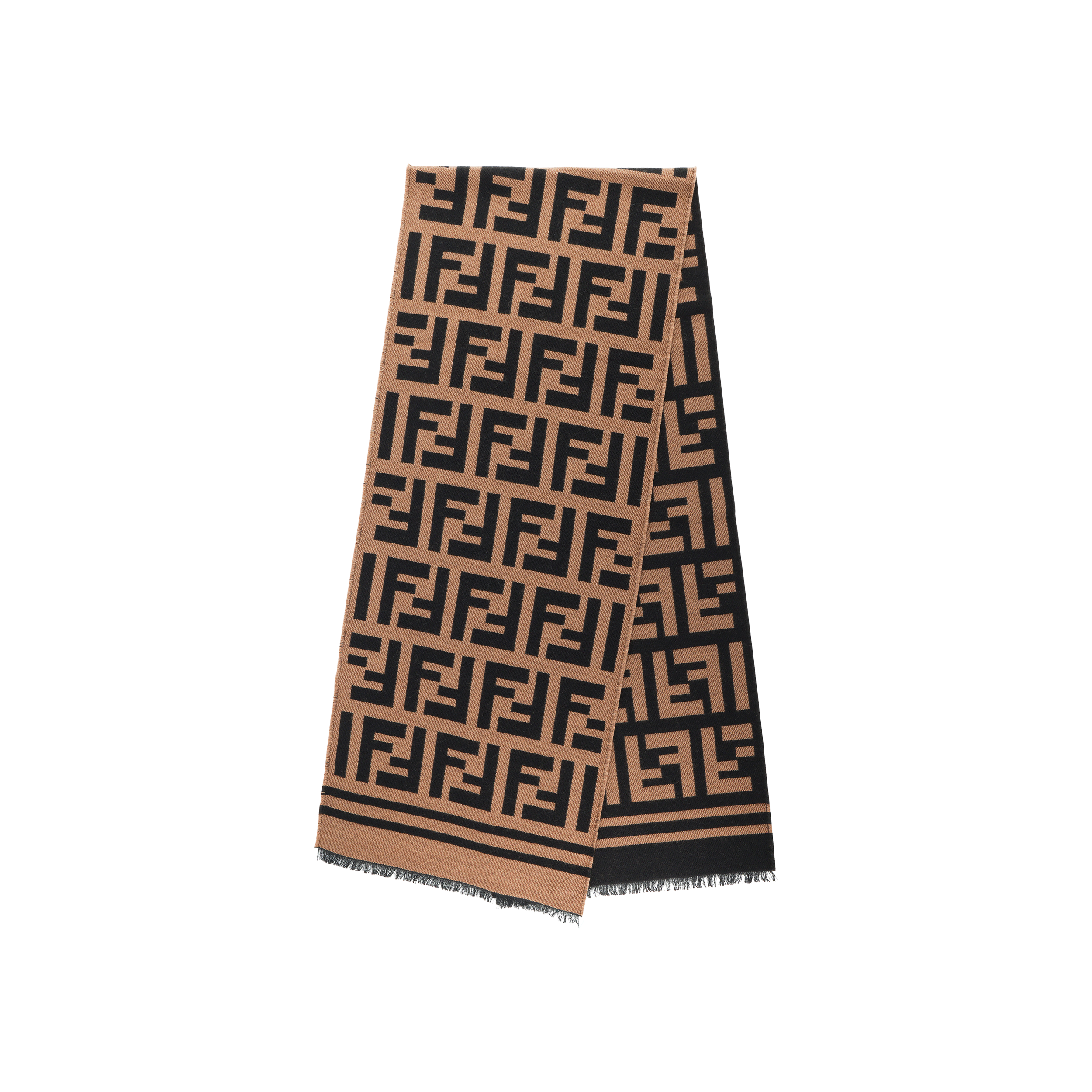 FENDI Brown Wool Silk Knit Scarf with FF Monogram FXS424A3Q1F0QB8
