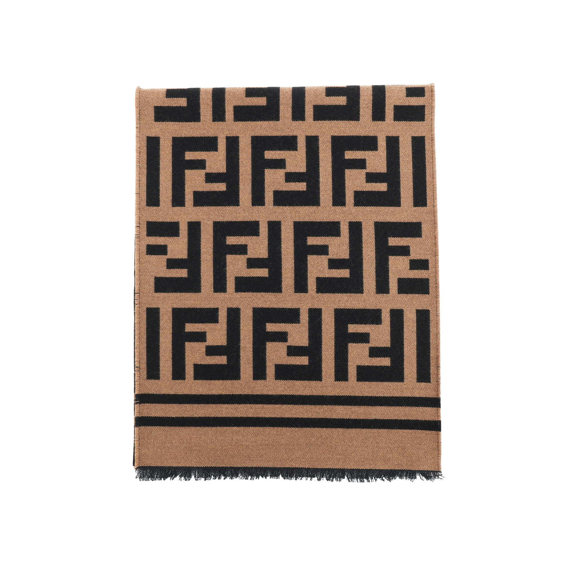 Lookbook FENDI 棕色羊毛丝绸FF字母图案围巾 FXS424A3Q1F0QB8