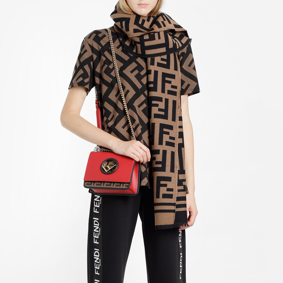 Purchase FENDI 棕色羊毛丝绸FF字母图案围巾 FXS424A3Q1F0QB8