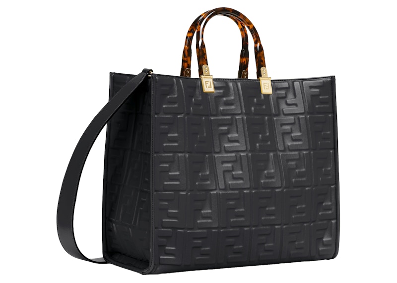 Fendi by Marc Jacobs Fendi Sunshine Medium Black Leather with Raised 3D-Texture Shopper
