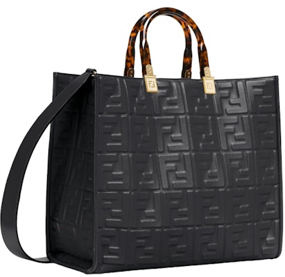 Marc Jacobs联名Fendi Sunshine中号黑色皮革3D纹理购物包 Buy Marc Jacobs联名Fendi Sunshine中号黑色皮革3D纹理购物包