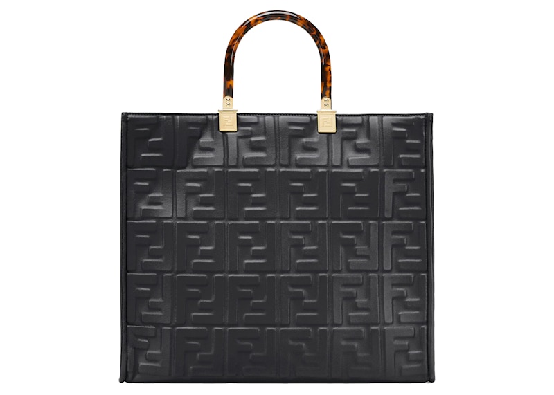 Order Marc Jacobs联名Fendi Sunshine中号黑色皮革3D纹理购物包