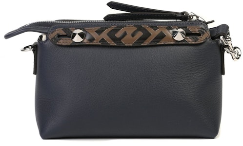 Fendi By The Way Boston Bag Mini dengan Motif FF Navy Order Fendi By The Way Boston Bag Mini dengan Motif FF Navy