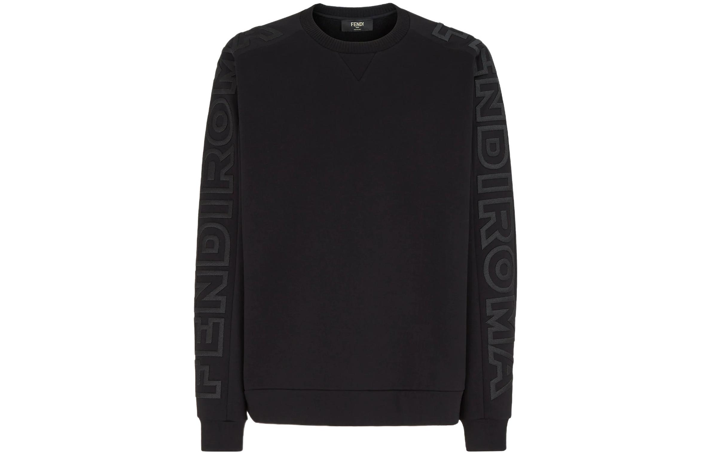 FENDI Capsule SS23 Roma Logo Embroidered Pullover Sweatshirt Black Mens. FAF673AM0RF0GME