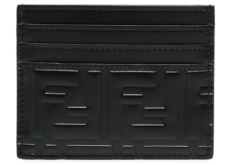 Fendi Cardholder FF Motif Embossed Leather (6 Card Slot) Black