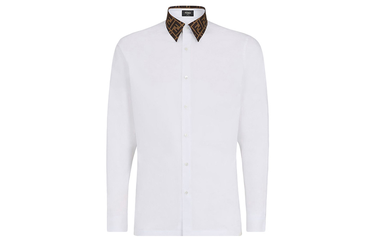 FENDI Casual Long Sleeve Shirt with FF Pattern Collar - White FS0751A4S6F0QA0