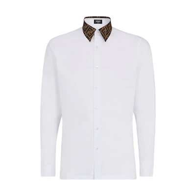 FENDI Casual Long Sleeve Shirt with FF Pattern Collar - White FS0751A4S6F0QA0