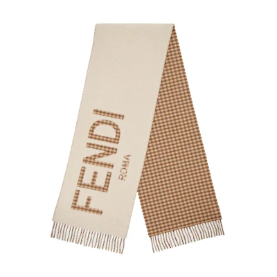 FENDI Checkered Wool Knit Scarf Unisex Cream Color FXT334AHR1F0QF7