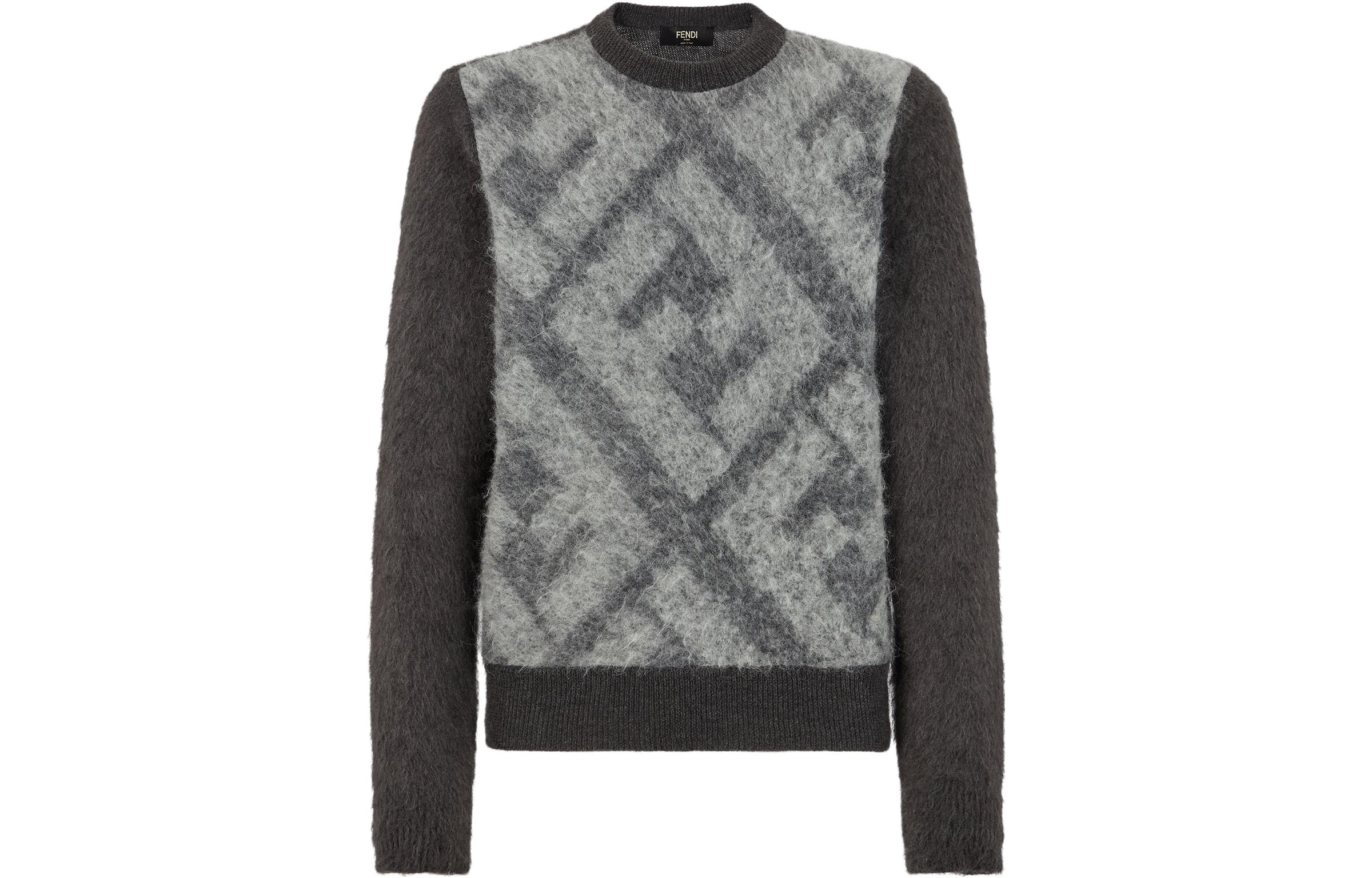 FENDI Contrast Ribbed Crewneck Pullover Sweater Grey FZX091APJJF1ML0
