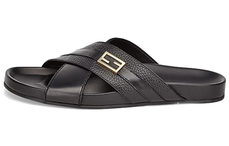 Fendi Cross Strap Slide 'Black Leather'