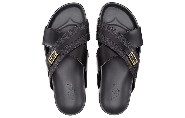 Fendi Cross Strap Slide 'Black Leather' 圖 3