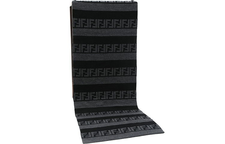 Order FENDI 雙F標誌灰黑條紋羊毛圍巾 FXS124AH84F