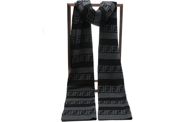 Lookbook FENDI 雙F標誌灰黑條紋羊毛圍巾 FXS124AH84F