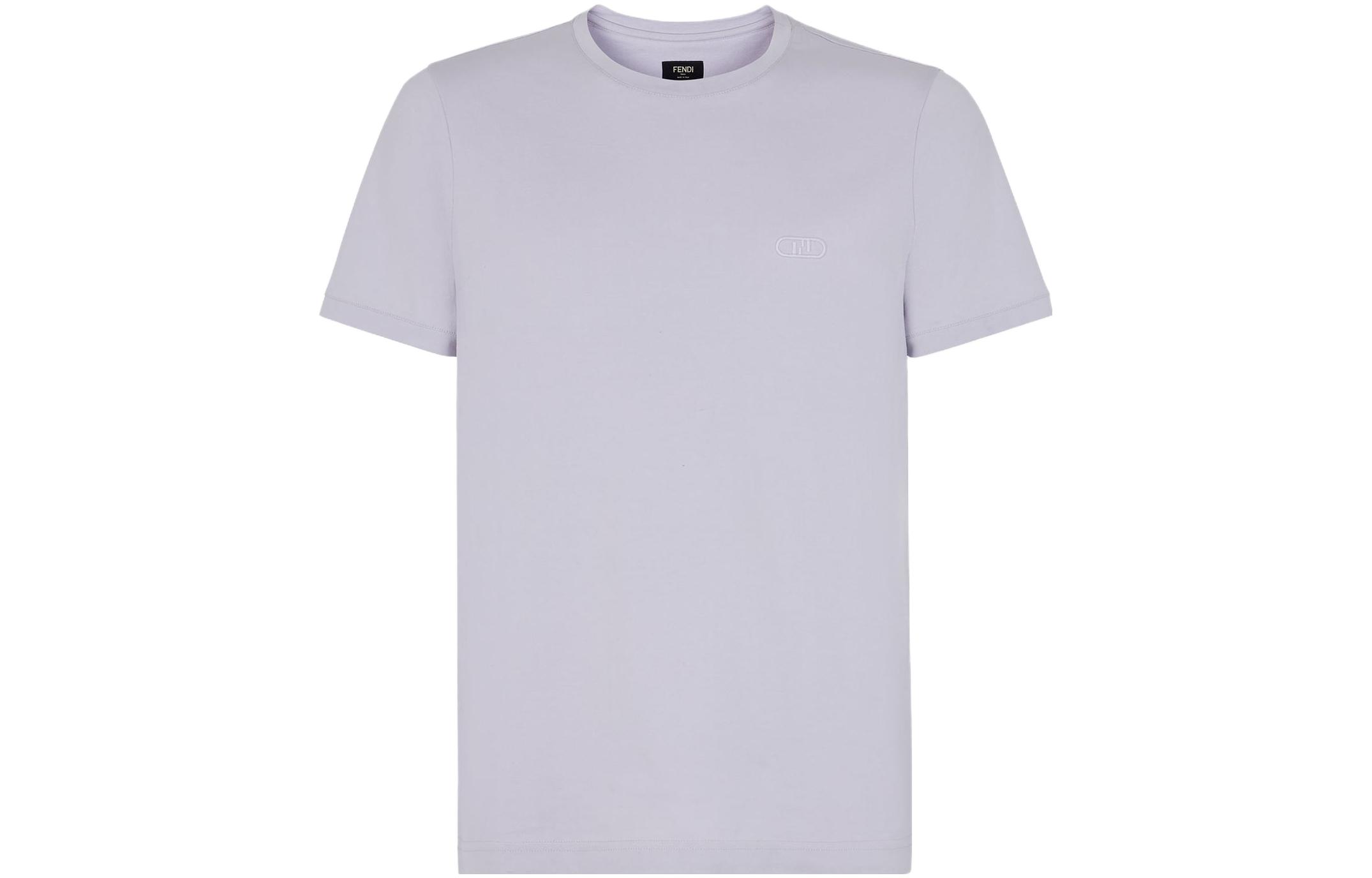 FENDI Embroidered Knit Solid Crewneck T-Shirt Purple - FY0894AL0FF1ML7
