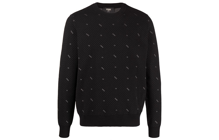 Fendi Embroidered Logo Crewneck Long Sleeve Sweatshirt Black () FZY497AH2ZF0QA1